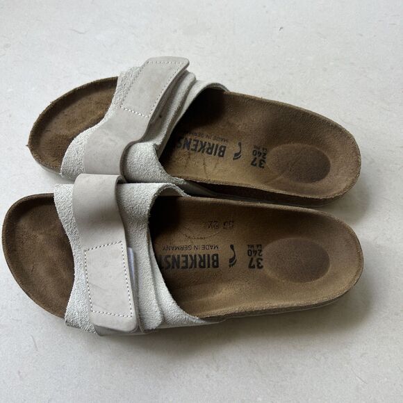 Birkenstock Shoes - Birkenstock Womens 37 Oita Sandals Shoes Antique White Suede Slide Comfort